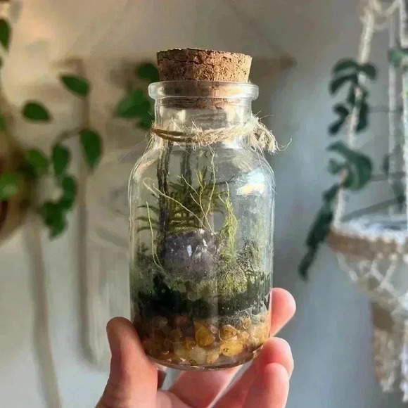 Mini Moss Terrarium with Amethyst Crystal enchanted fairy Cottagecore Witchy - Picture 6 of 6